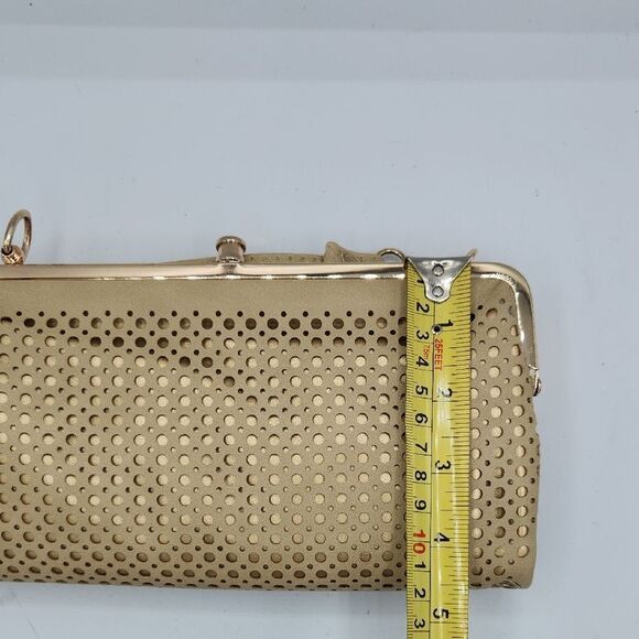 Elegant Beige And Gold Perforated Clutch, Wristlet, and Crossbody Bag - Picture 8 of 9
